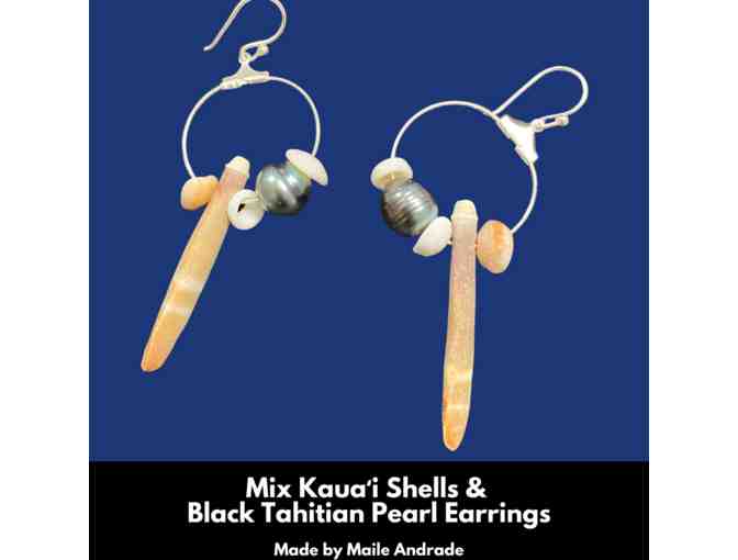 Kauai Earrings with Mix Shells and Tahitian Black Pearl by Maile Andrade