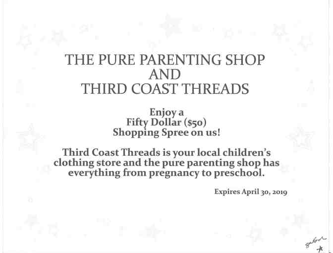 $50 Gift Certificate for Pure Parenting Shop and Third Coast Threads