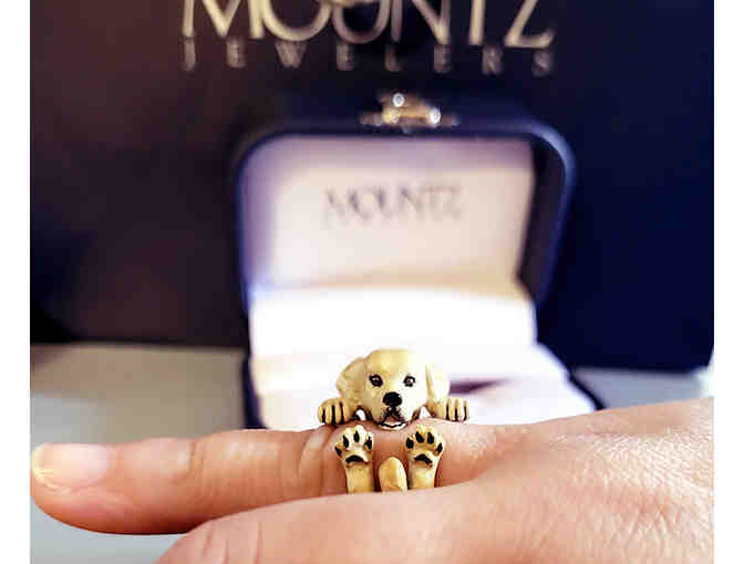 Mountz Jewelers Dog Fever Golden Retriever Enameled Hug Ring in Sterling Silver Size Small
