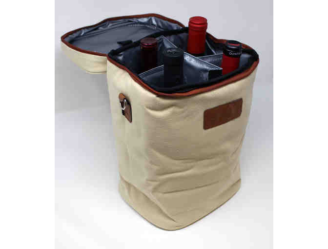 Four Bottles of Wine and Canvas Carrying Cooler Tote Bag (Beige)