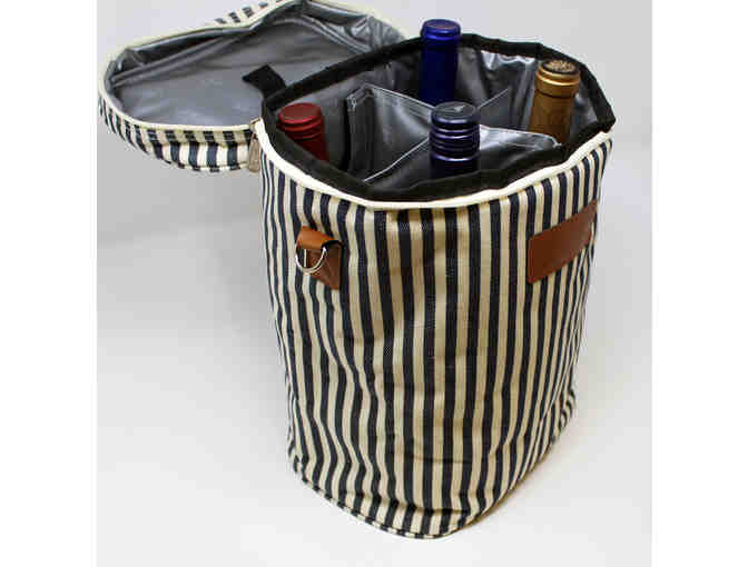 4 Bottles of Wine Canvas Carrying Cooler Tote Bag (Striped)