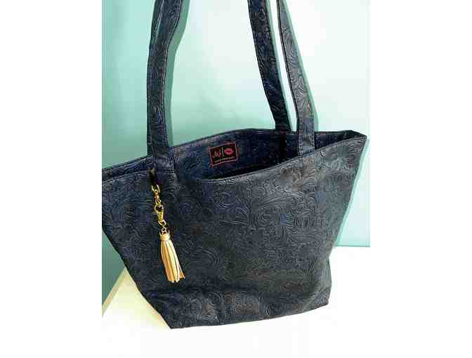 Makeup Junkie Blue Tooled Daykeeper Tote and bag set