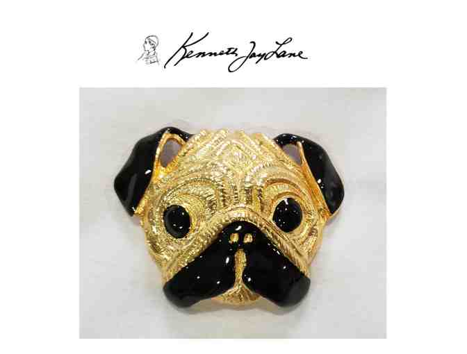 Kenneth Jay Lane - Whimsical Pug Pin - Two-tone Gold and Black Enamel Pin - Photo 1
