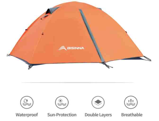 Bisinna Two Person Lightweight Camping Tent (Orange/Grey) w/ matching Double Sleeping Bag