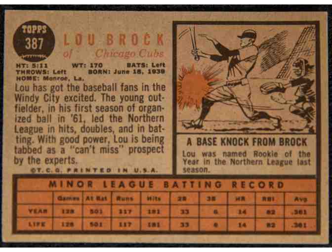 1962 Lou Brock Rookie Card by Topps
