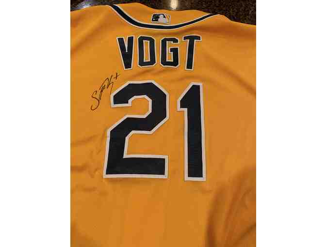 Stephen Vogt Signed Oakland A's Jersey and Signed Baseball Bat