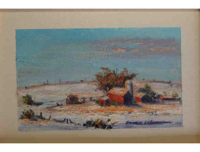 'Winter Homestead' Oil on Canvas Paper donated by Mara Lehman