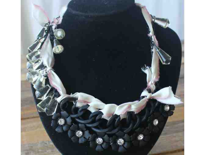 Black Multi Chain Necklace With Pink Ribbon Detail by J. Crew