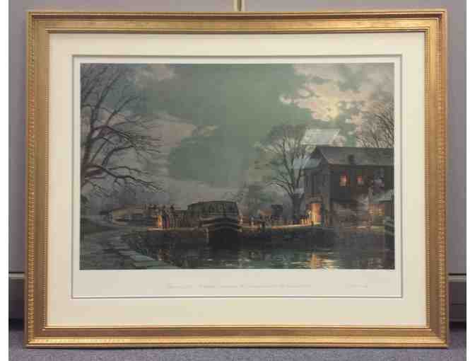 Framed signed print of Stobart's Georgetown: Preparing for a Moonlight Departure