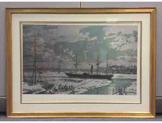 Framed signed print of Stobart's RMS Britannia Departing