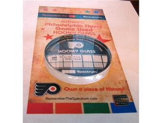 Philadelphia Flyers Game Used Hockey Glass and 'God Bless the Spectrum' Collectors Book