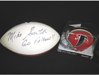 Coach Mike Smith (Atlanta Falcons) Autographed Football and Falcons Mini Helmet