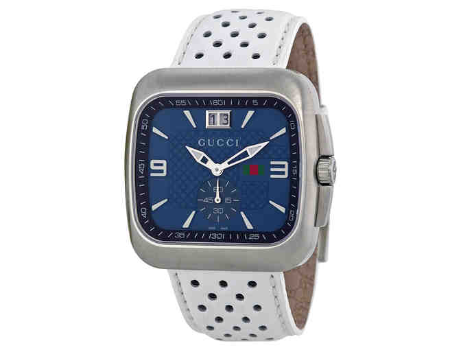 GUCCI G Coupe Quartz Blue Dial Leather Strap Watch