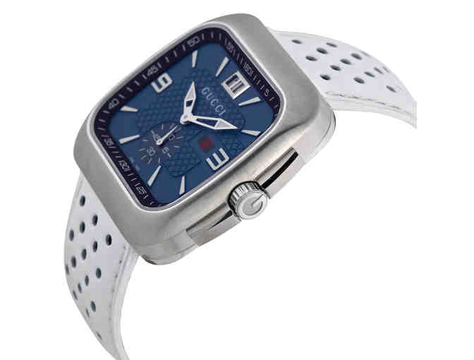 GUCCI G Coupe Quartz Blue Dial Leather Strap Watch