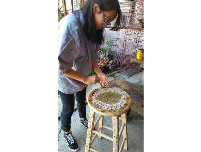 Artwork by 9/10 Students:   Wooden Stool 'Garden Growth' Theme
