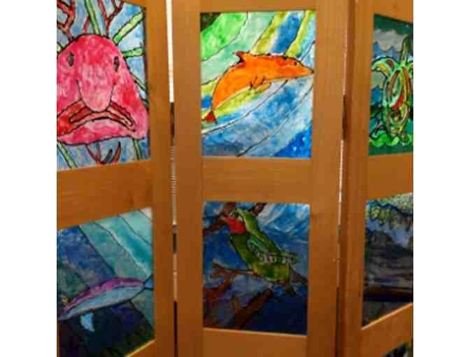 Stained Glass/Wood Folding Screen
