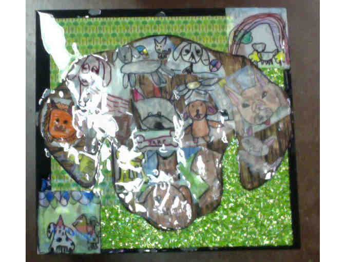 1st and 2nd Graders - Paper Mosaic Dog-Themed End Table