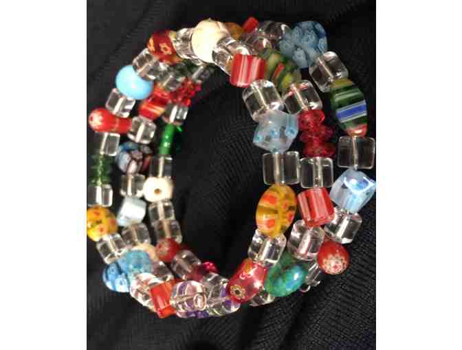 Memory Wire Bracelet - Sparkling Millefiori, Clear, and Solid Colors