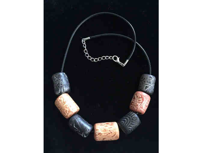 Handmade Polymer Bead Necklace - Black and Copper Color