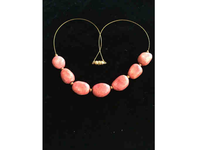 Handmade Polymer Clay Coral Colored Bead Necklace -