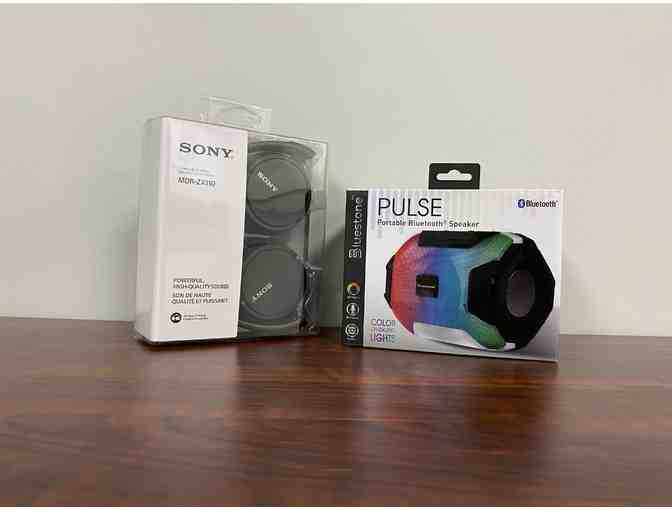 1Pulse Portable Bluetooth Speaker and 1Sony Bluetooth pair of headphones. - Photo 1