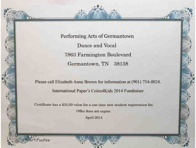 Free Registration Fee to Performing Arts of Germantown