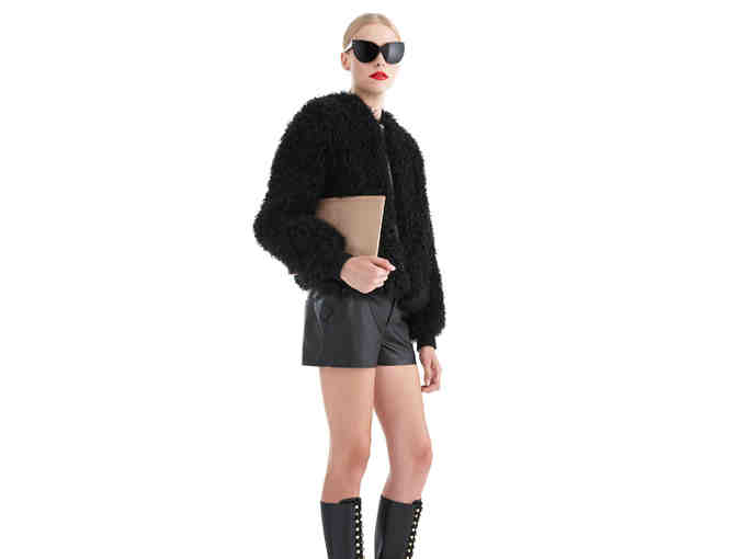 Pologeorgis - Black Chelsea Curly Lamb Bomber Jacket - Size S, M, or L