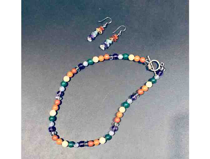 Chakra Bead Necklace and Earrings of Semi-precious Gem Stones
