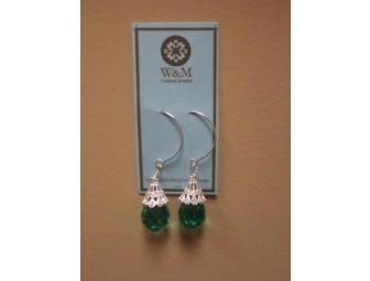 Green Glass Silver Teardrop Earrings