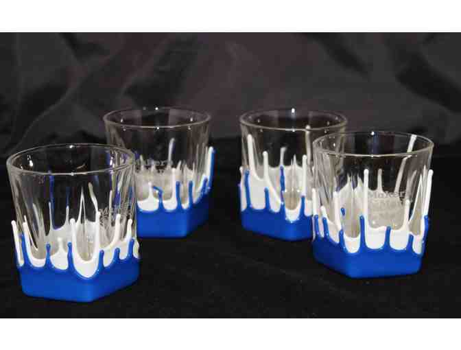 Set of Four Maker's Mark Etched Rocks Glasses Dipped in UK Blue and White