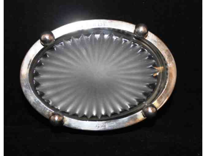 Set of 2 Small Glass  and Silver Plated Dishes