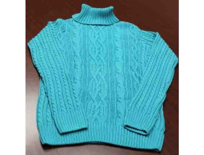 Woman's Turquoise Pullover Crofts and Barrows Cable Sweater