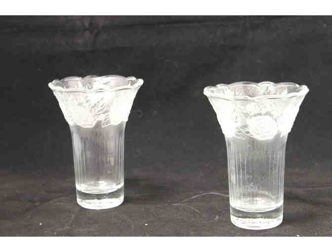 Crystal Glass 2 pc Votive Candle Holder Frosted Rose Pattern