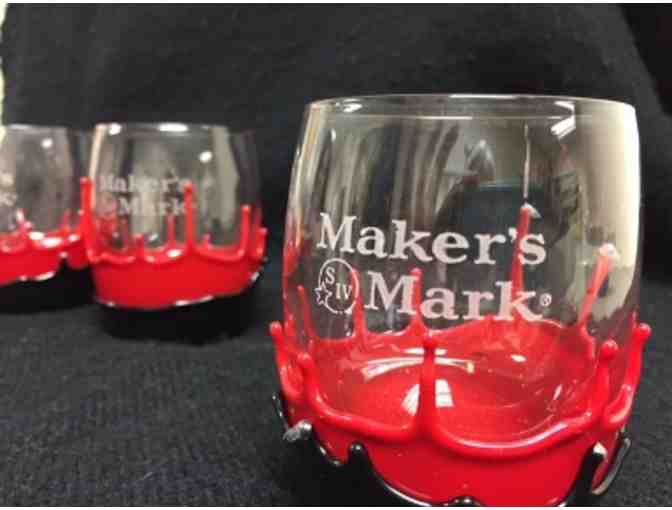 Set of Four Maker's Mark Etched Tumbler Glasses Dipped in UofL Red and Black