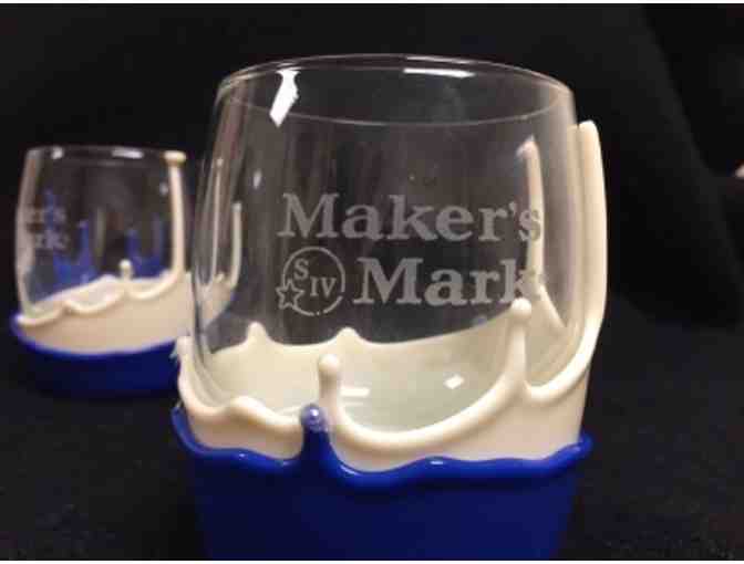 Set of Four Maker's Mark Etched Tumbler Glasses Dipped in UK Blue and White