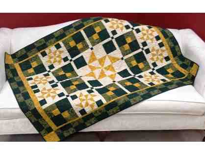 Cozy Hand Made Quilt in Green and Gold