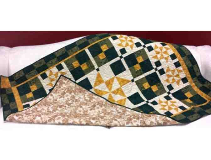 Cozy Hand Made Quilt in Green and Gold