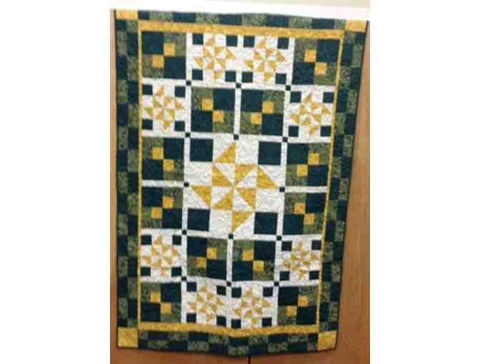 Cozy Hand Made Quilt in Green and Gold