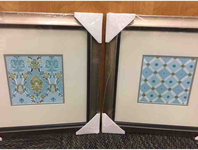 Two Framed Art Pieces Blue and Yellow