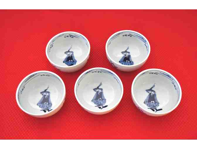Blue & White Porcelain Rice Bowl Set, 5 Pieces