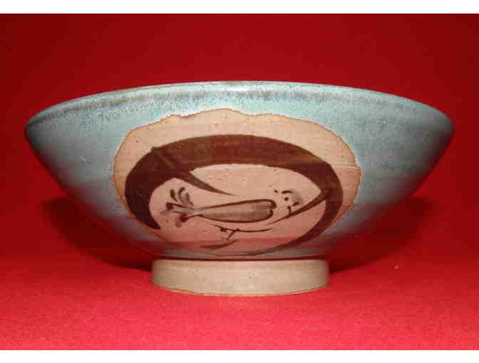 Set of 5 Large Japanese Ceramic Bowls with Bird Motif