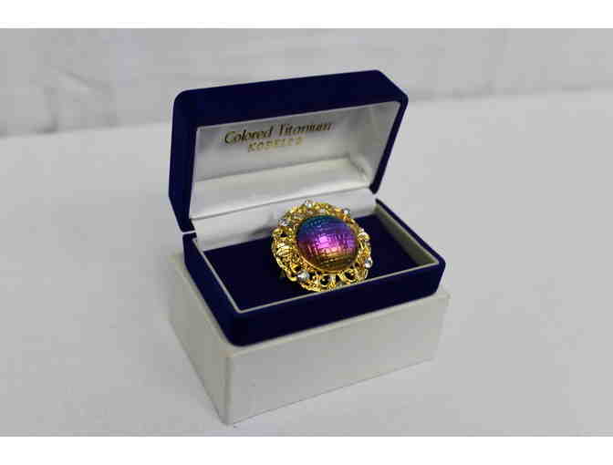 His + Hers Kobelco Colored Titanium Cuff Links, Tie Clip & Ladies Brooch