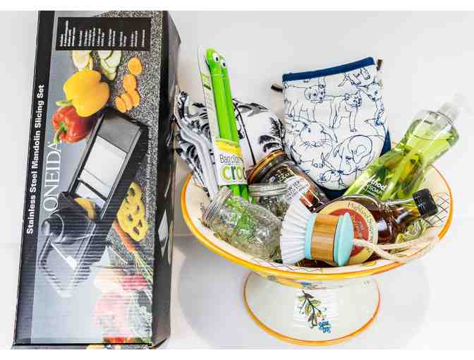 Large Fruit Bowl with Kitchen Goodies and Mandolin