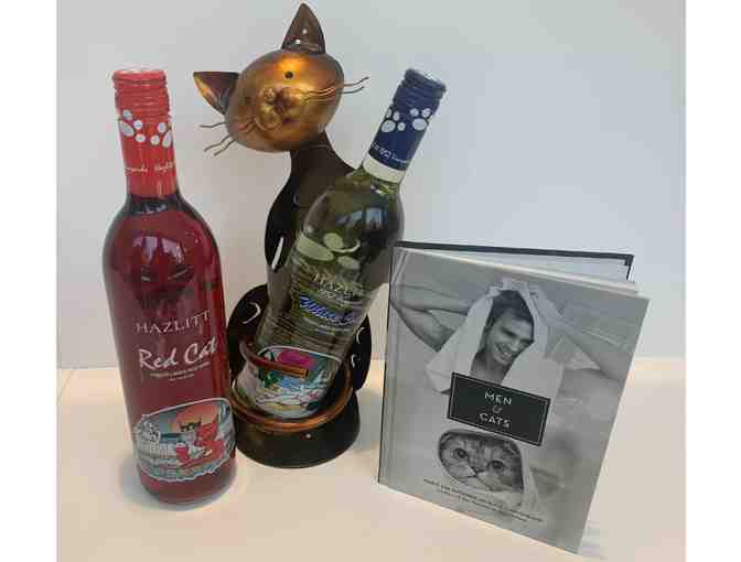 Red & White Cat Wine with Cute Cat Holder &'Men & Cats' Book plus In-Home Wine Tasting