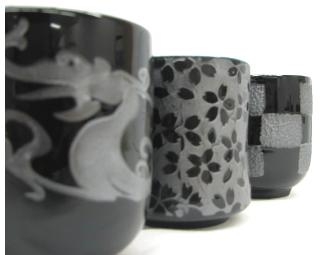 Four Piece Silver Checkered Cup Set