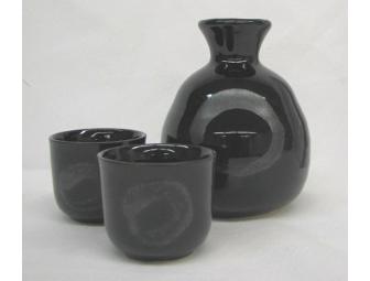 Three Piece Black Sake Set with Silver Circle #1