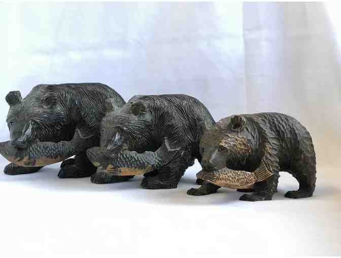 Three (3) Collectible Ainu Wooden Carved Bear and Salmon