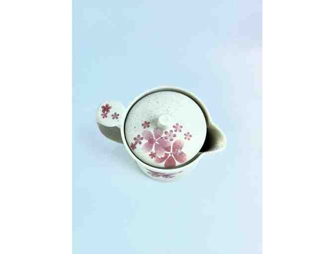 White Ceramic Tea Kettle with Pink Flowers