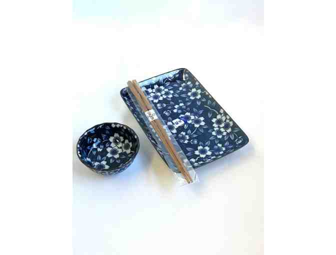 Blue and White Flower Ceramic Hashi Set
