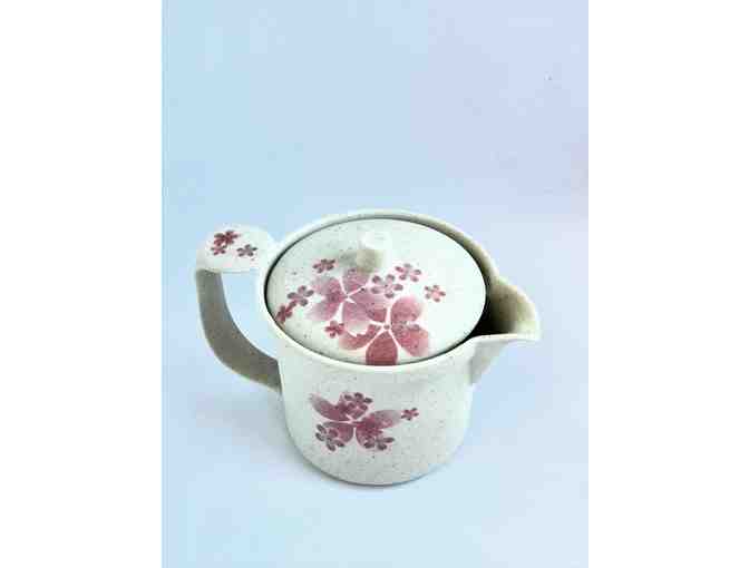 White Ceramic Tea Kettle with Pink Flowers